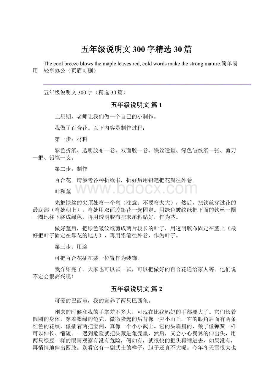 五年级说明文300字精选30篇.docx_第1页