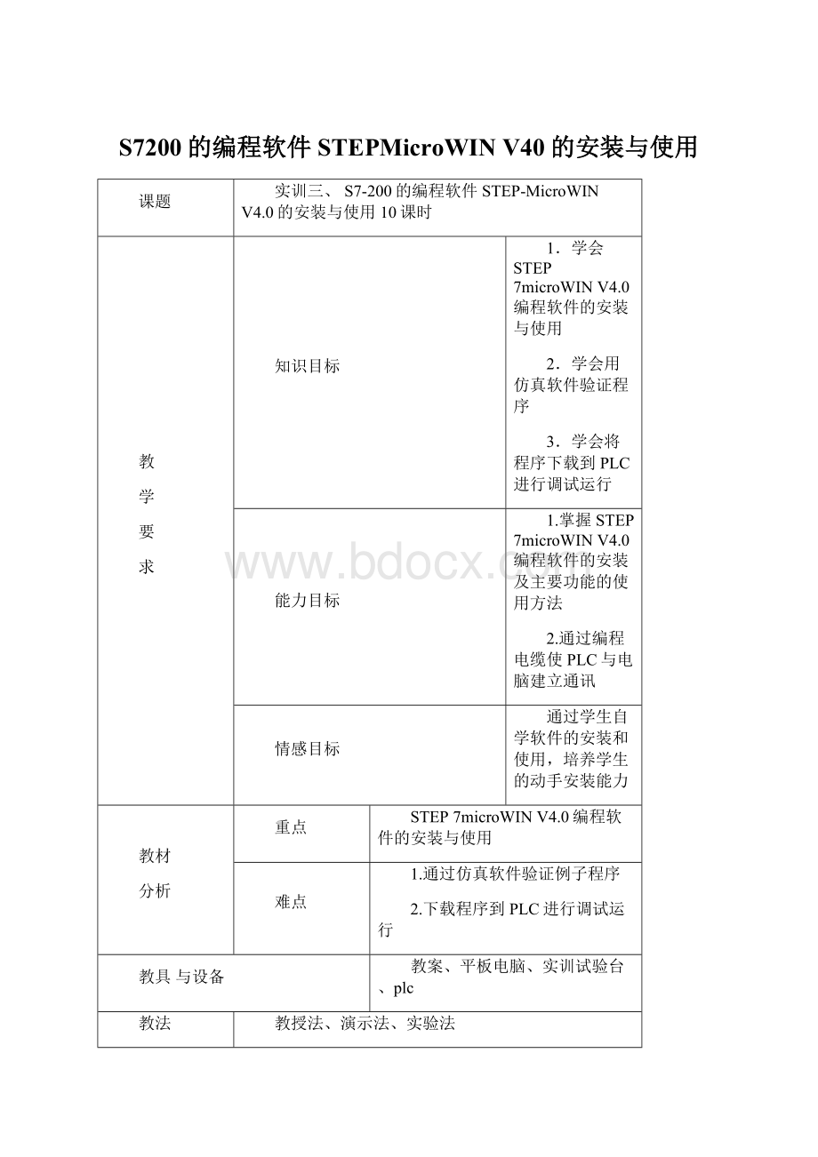 S7200的编程软件STEPMicroWIN V40的安装与使用.docx