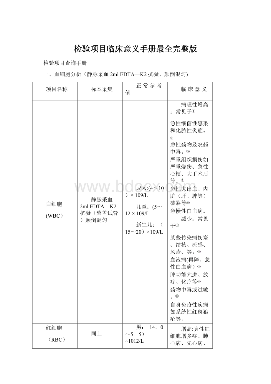 检验项目临床意义手册最全完整版Word下载.docx