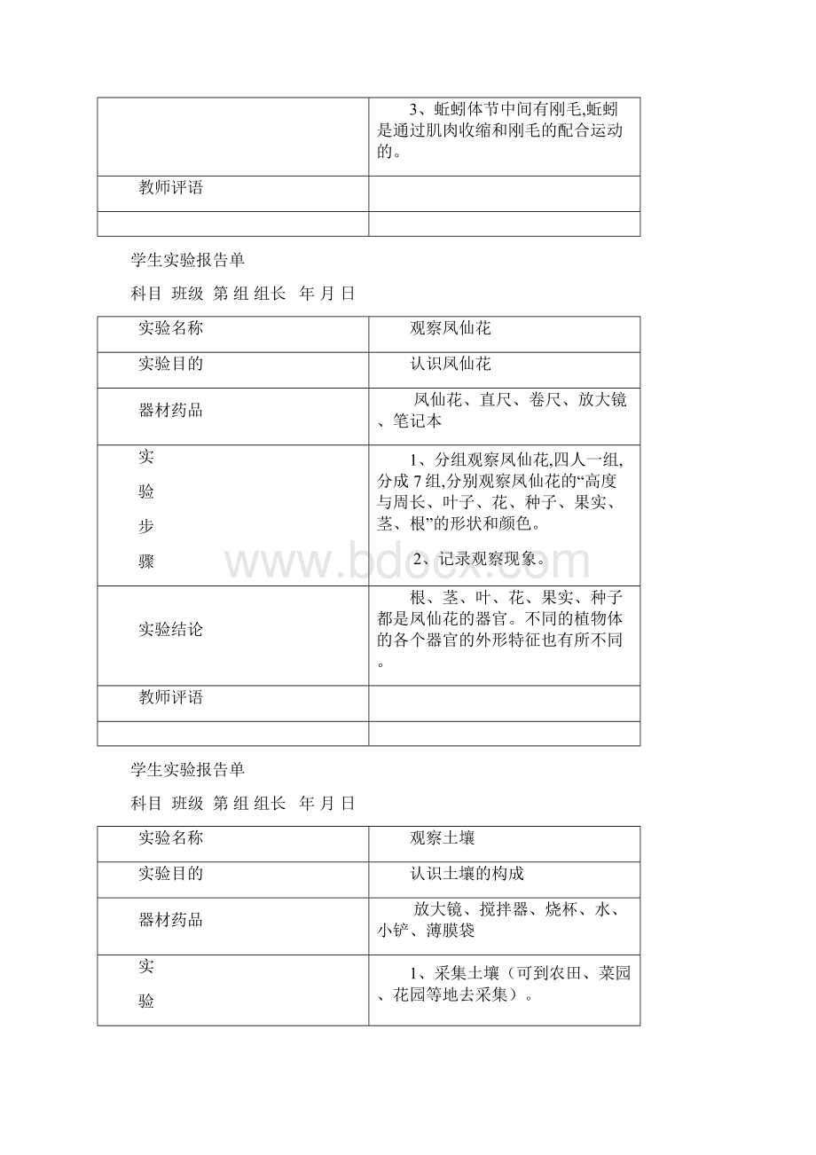 冀教版三年级上册科学学生实验报告单.docx_第3页