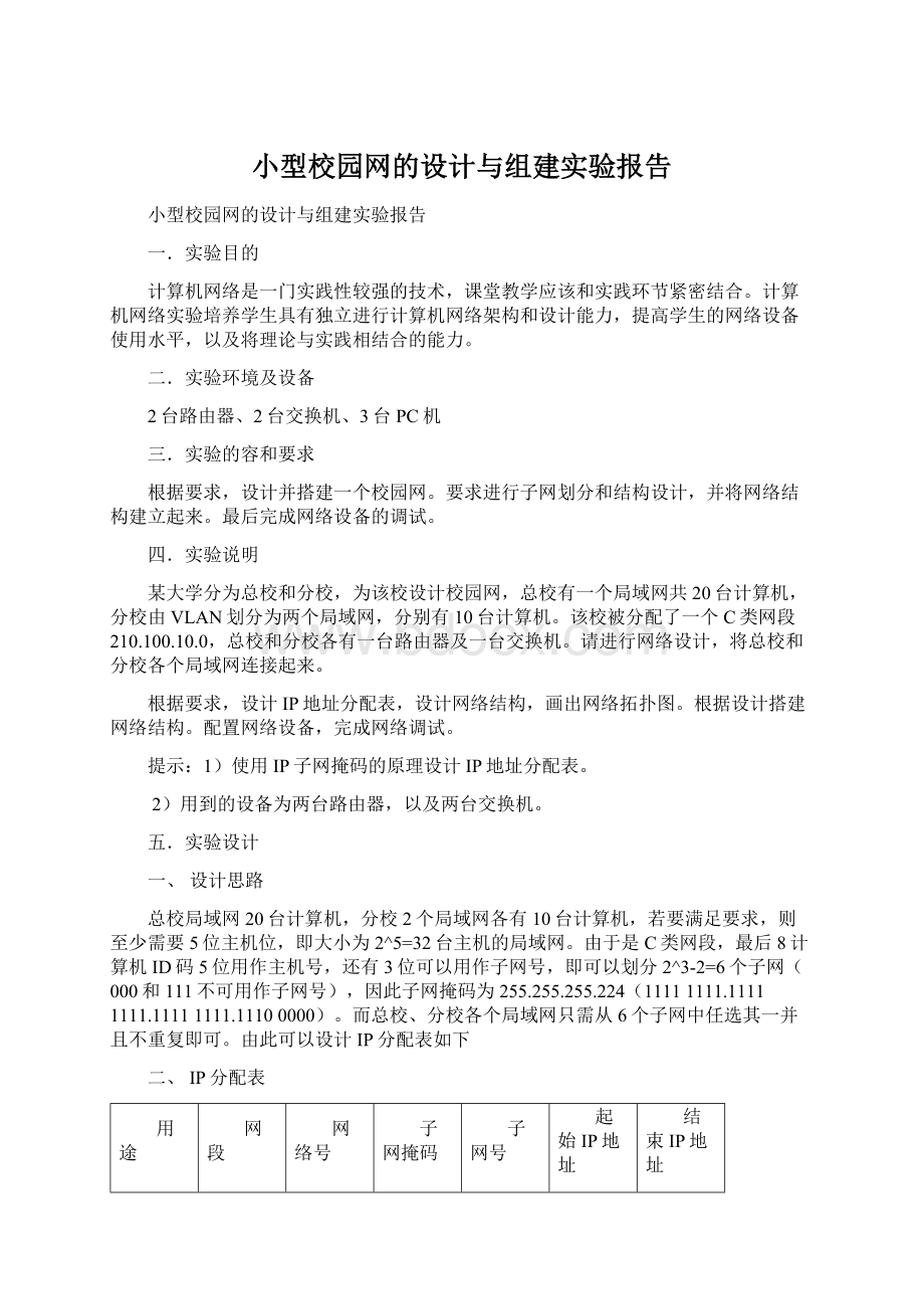 小型校园网的设计与组建实验报告文档格式.docx_第1页