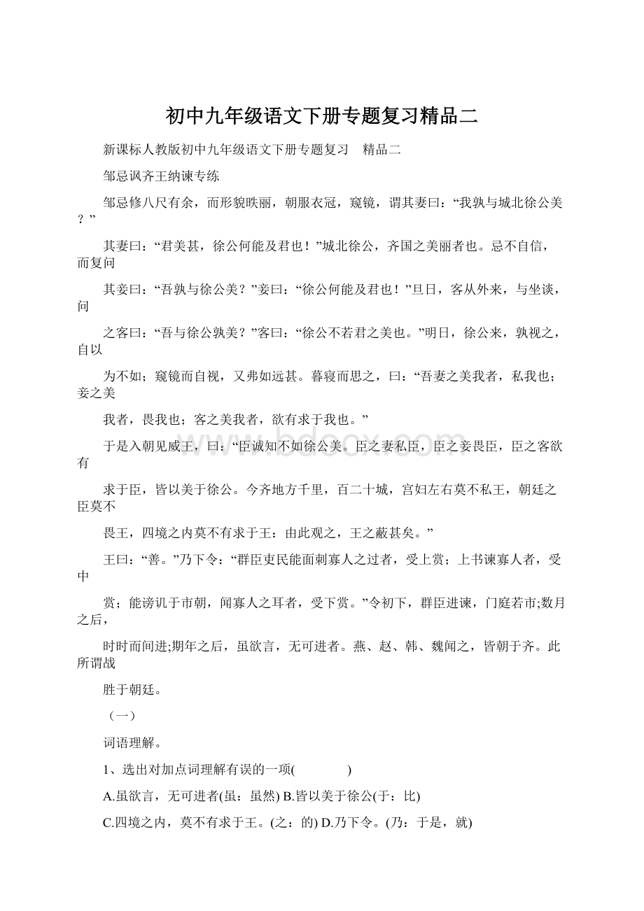 初中九年级语文下册专题复习精品二Word下载.docx_第1页