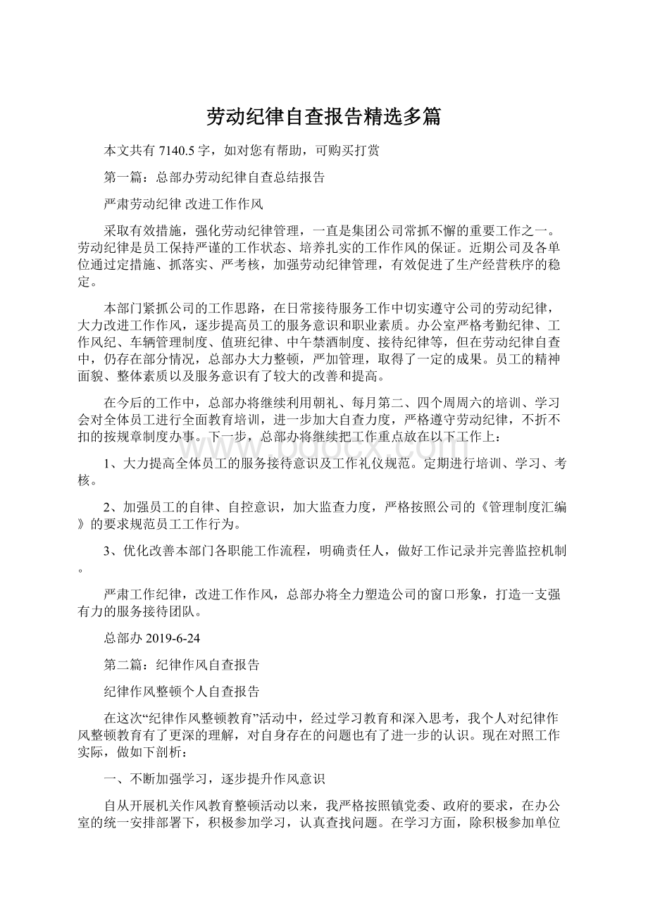 劳动纪律自查报告精选多篇.docx