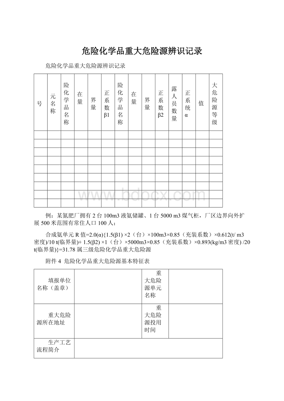 危险化学品重大危险源辨识记录.docx_第1页