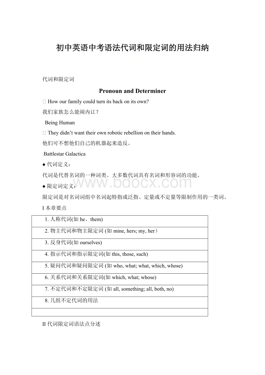 初中英语中考语法代词和限定词的用法归纳.docx