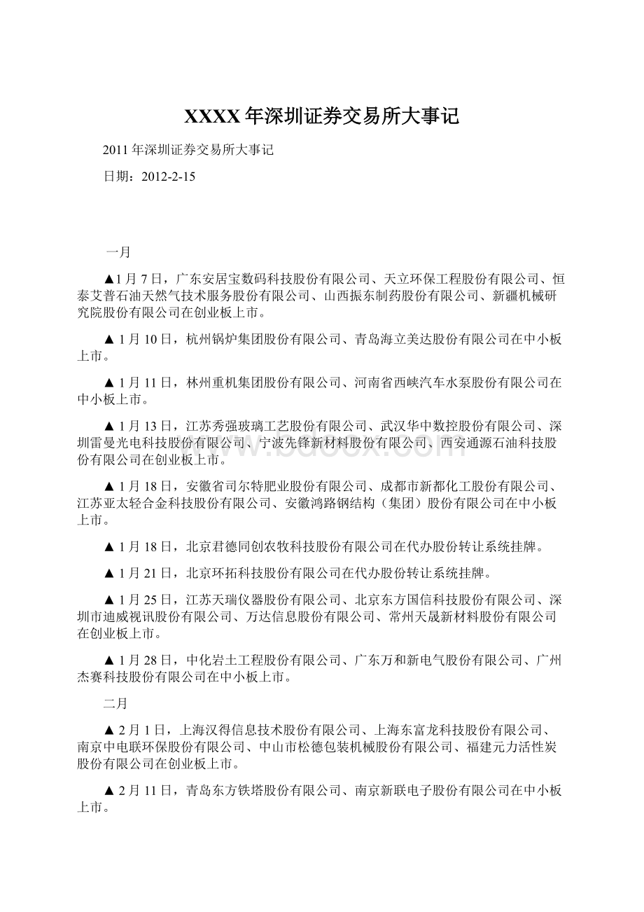 XXXX年深圳证券交易所大事记Word格式.docx_第1页