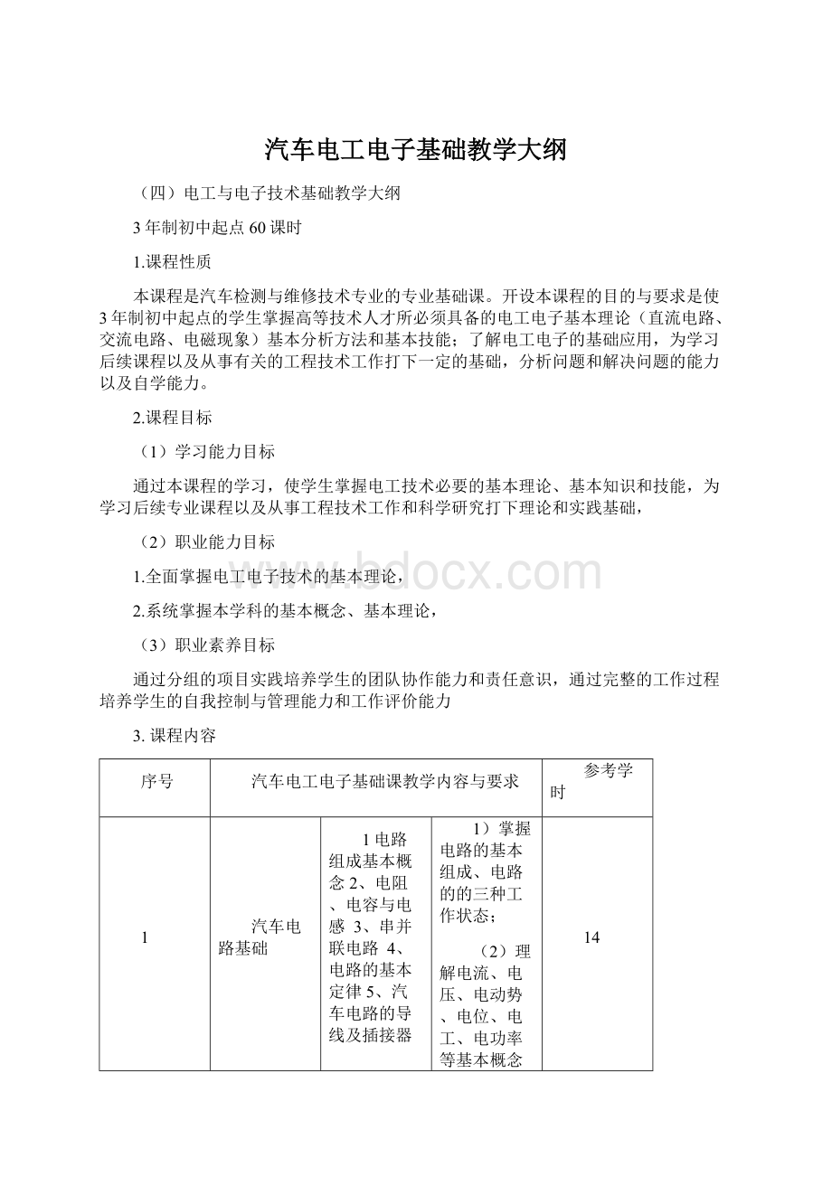 汽车电工电子基础教学大纲.docx_第1页