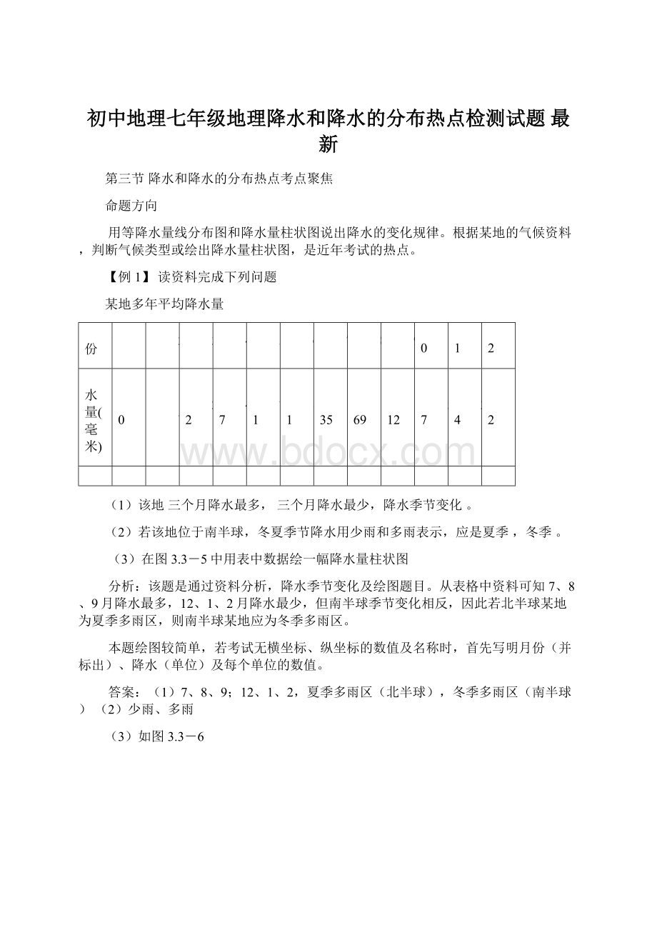 初中地理七年级地理降水和降水的分布热点检测试题 最新.docx_第1页