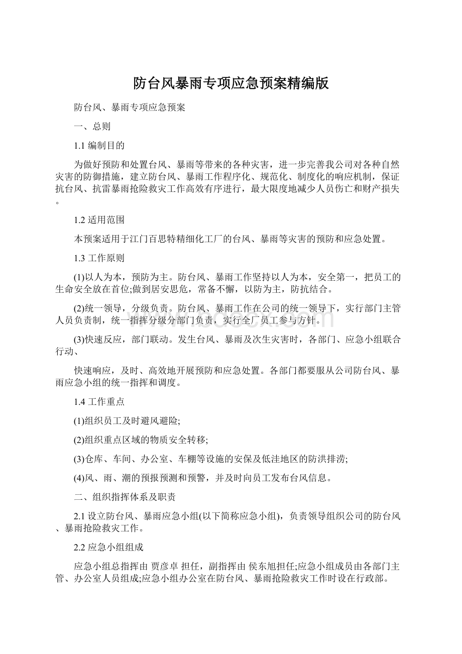 防台风暴雨专项应急预案精编版文档格式.docx