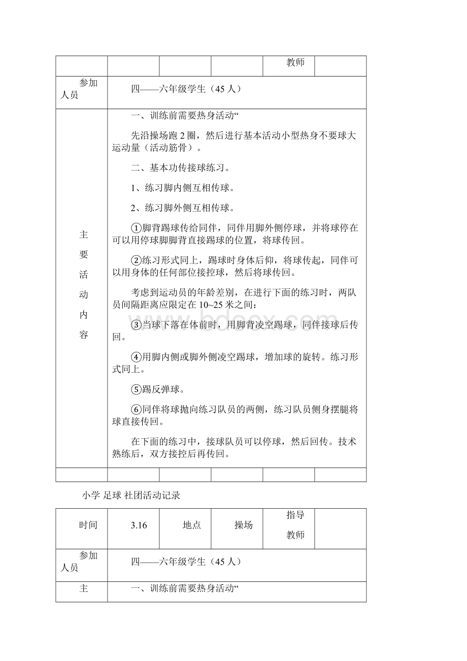 小学足球 社团活动记录.docx_第2页