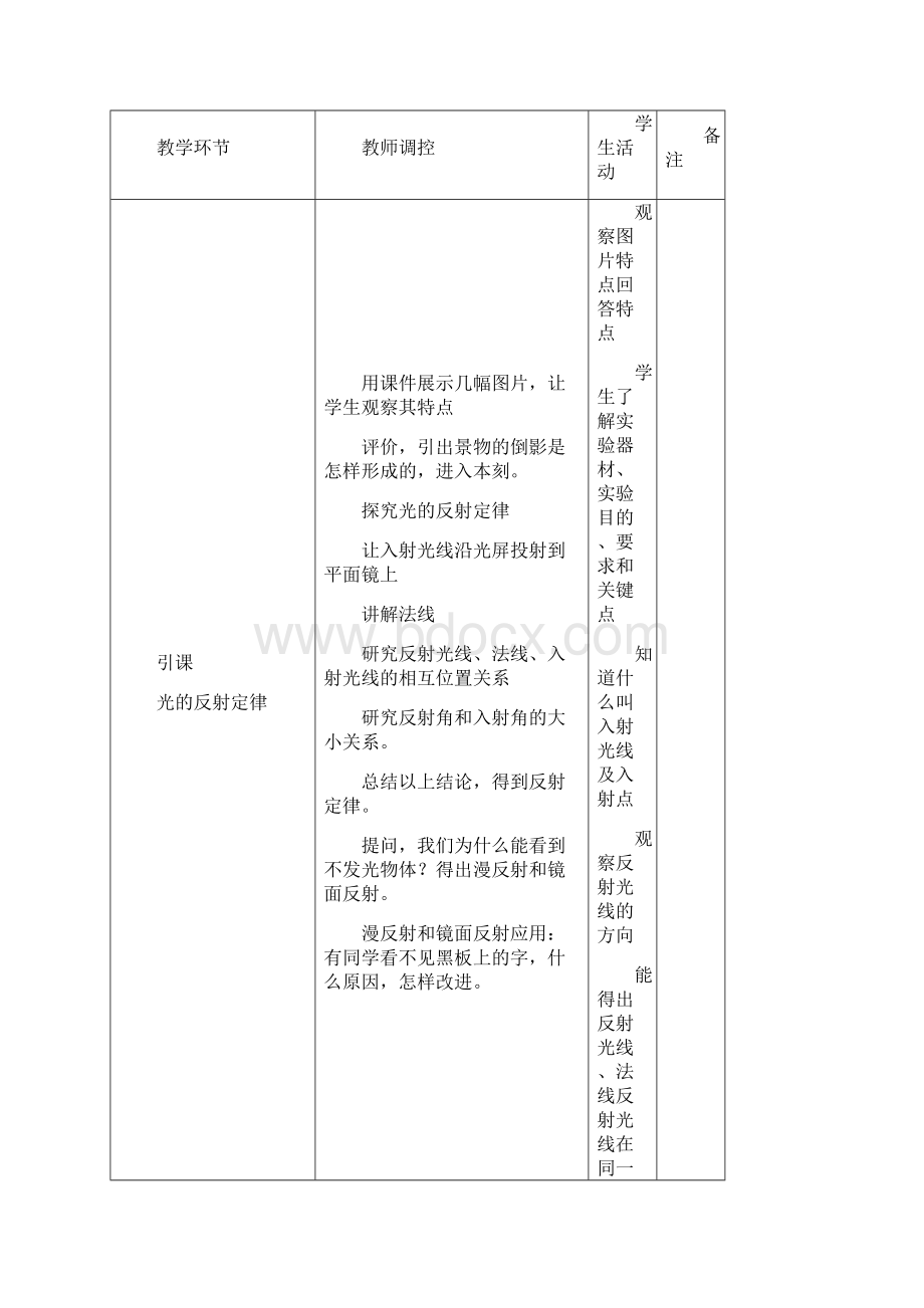 初中八年级上册初二上学期物理 第四章多彩的光教案沪科版八年级.docx_第3页