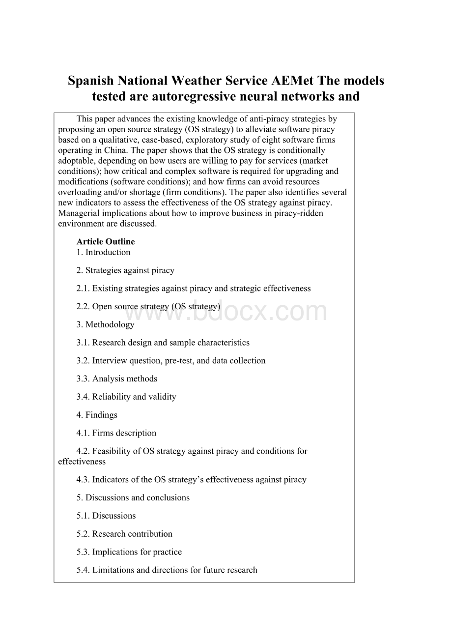 Spanish National Weather Service AEMet The models tested are autoregressive neural networks andWord格式.docx_第1页