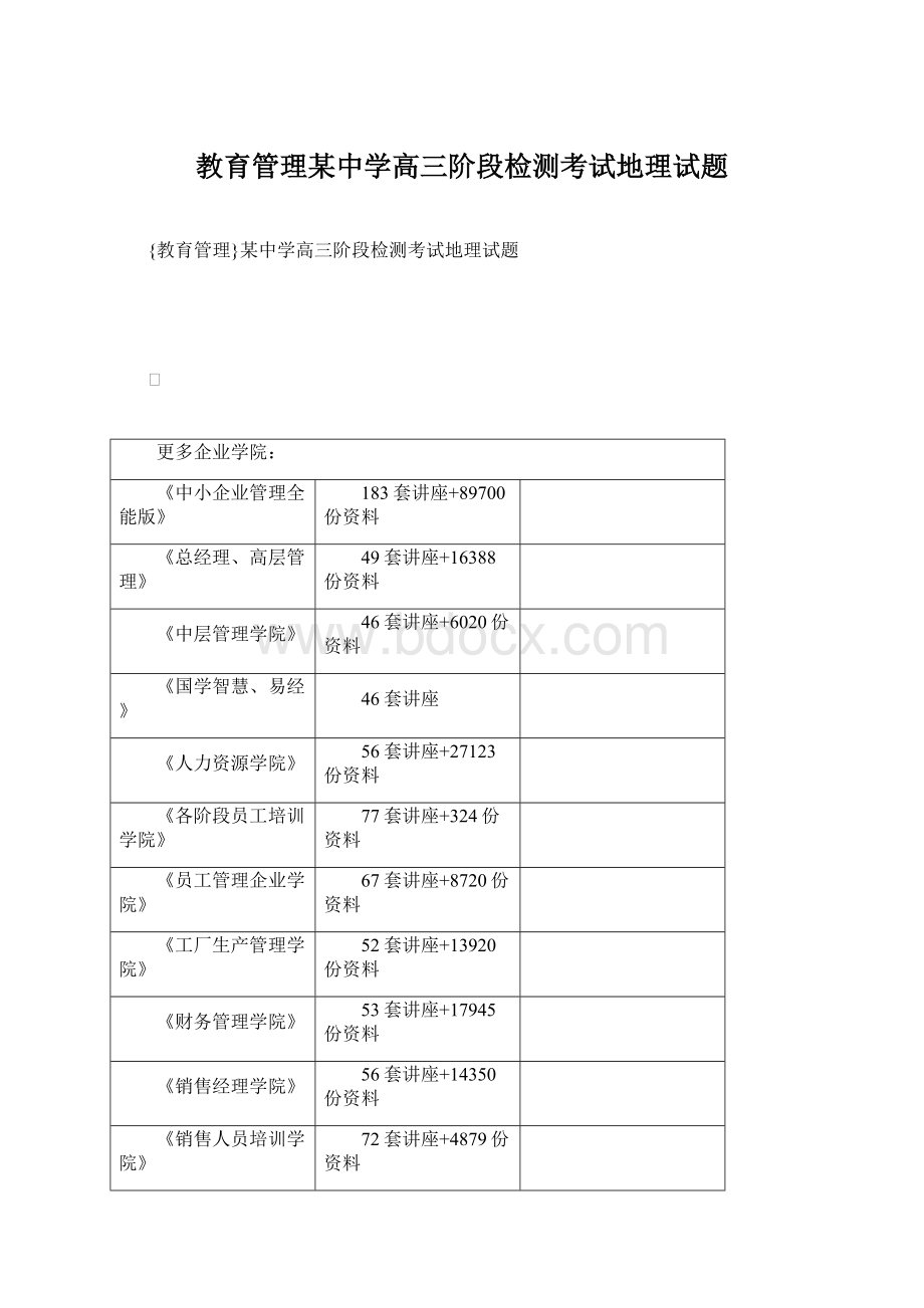 教育管理某中学高三阶段检测考试地理试题Word文件下载.docx