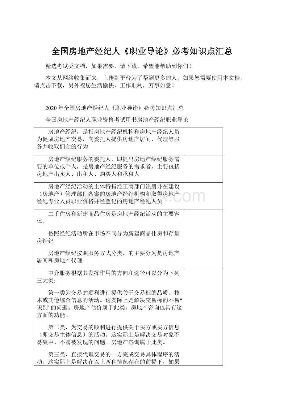 全国房地产经纪人《职业导论》必考知识点汇总.docx