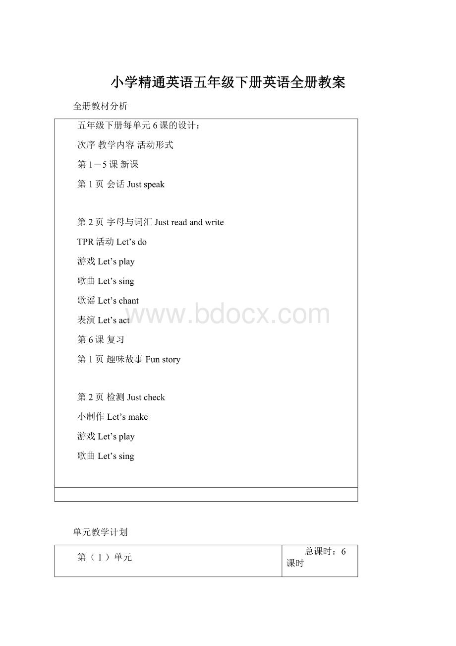 小学精通英语五年级下册英语全册教案Word文档格式.docx