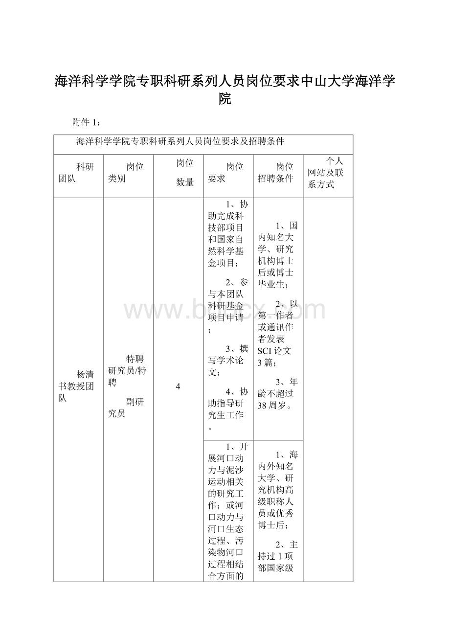 海洋科学学院专职科研系列人员岗位要求中山大学海洋学院.docx