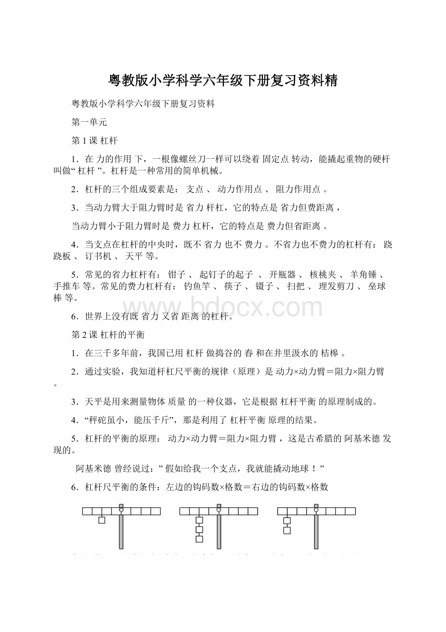 粤教版小学科学六年级下册复习资料精.docx