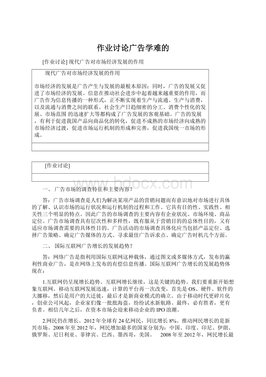 作业讨论广告学难的Word格式文档下载.docx