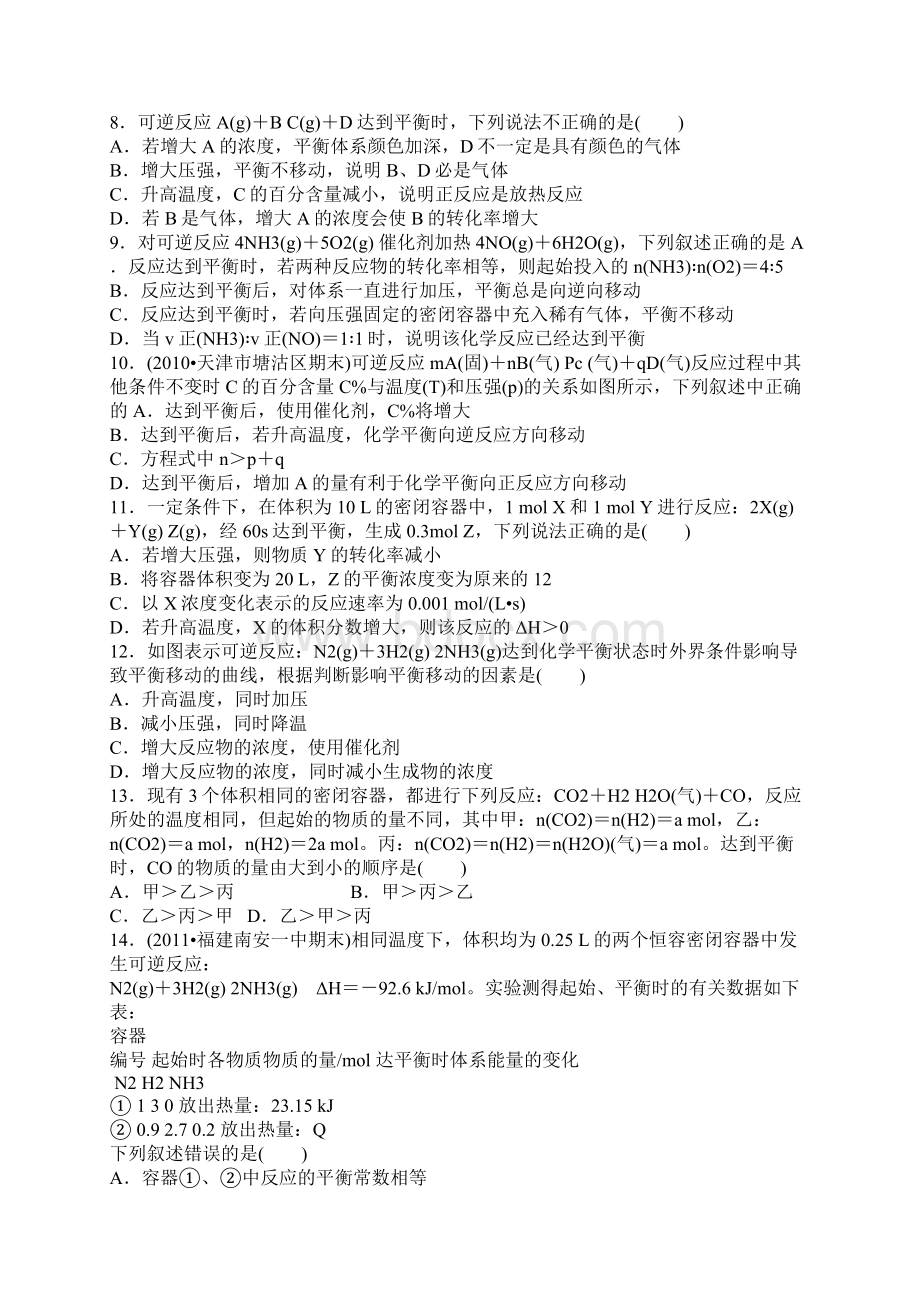 高中化学反应速率和化学平衡测评卷Word文档格式.docx_第2页