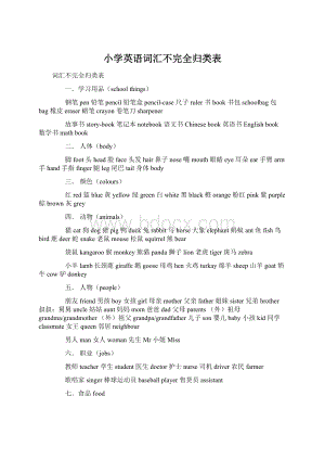 小学英语词汇不完全归类表Word文档下载推荐.docx
