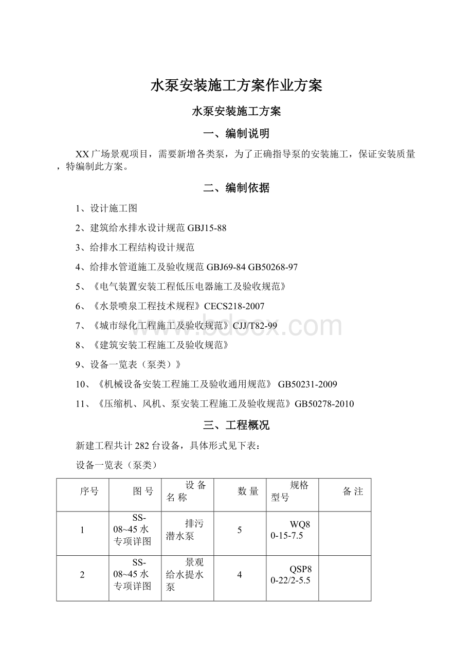 水泵安装施工方案作业方案.docx