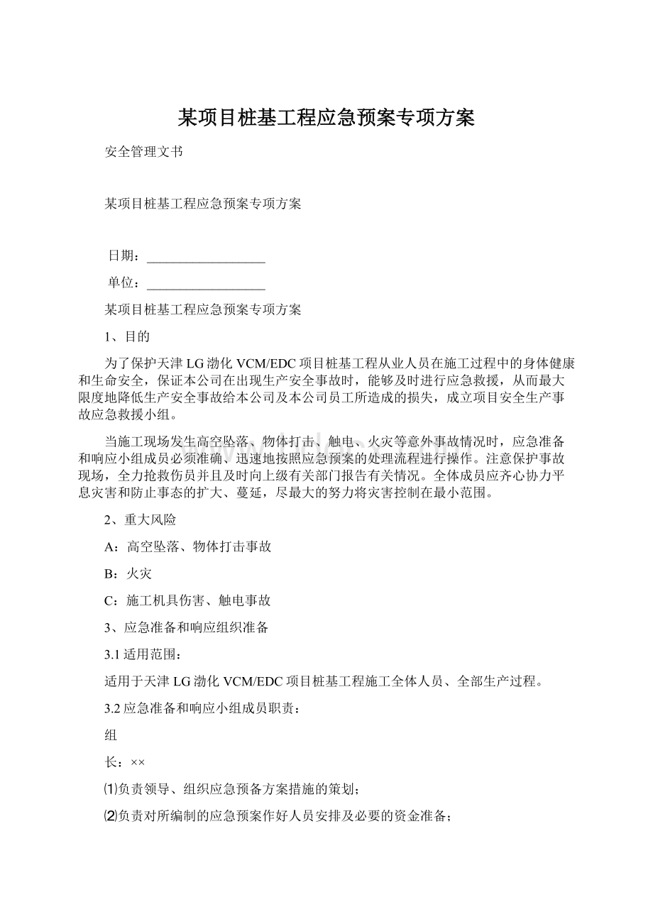 某项目桩基工程应急预案专项方案.docx_第1页