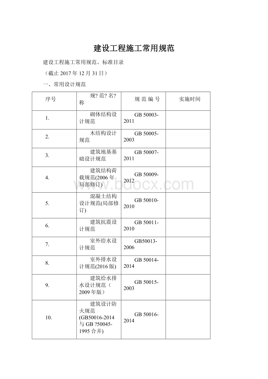 建设工程施工常用规范.docx_第1页