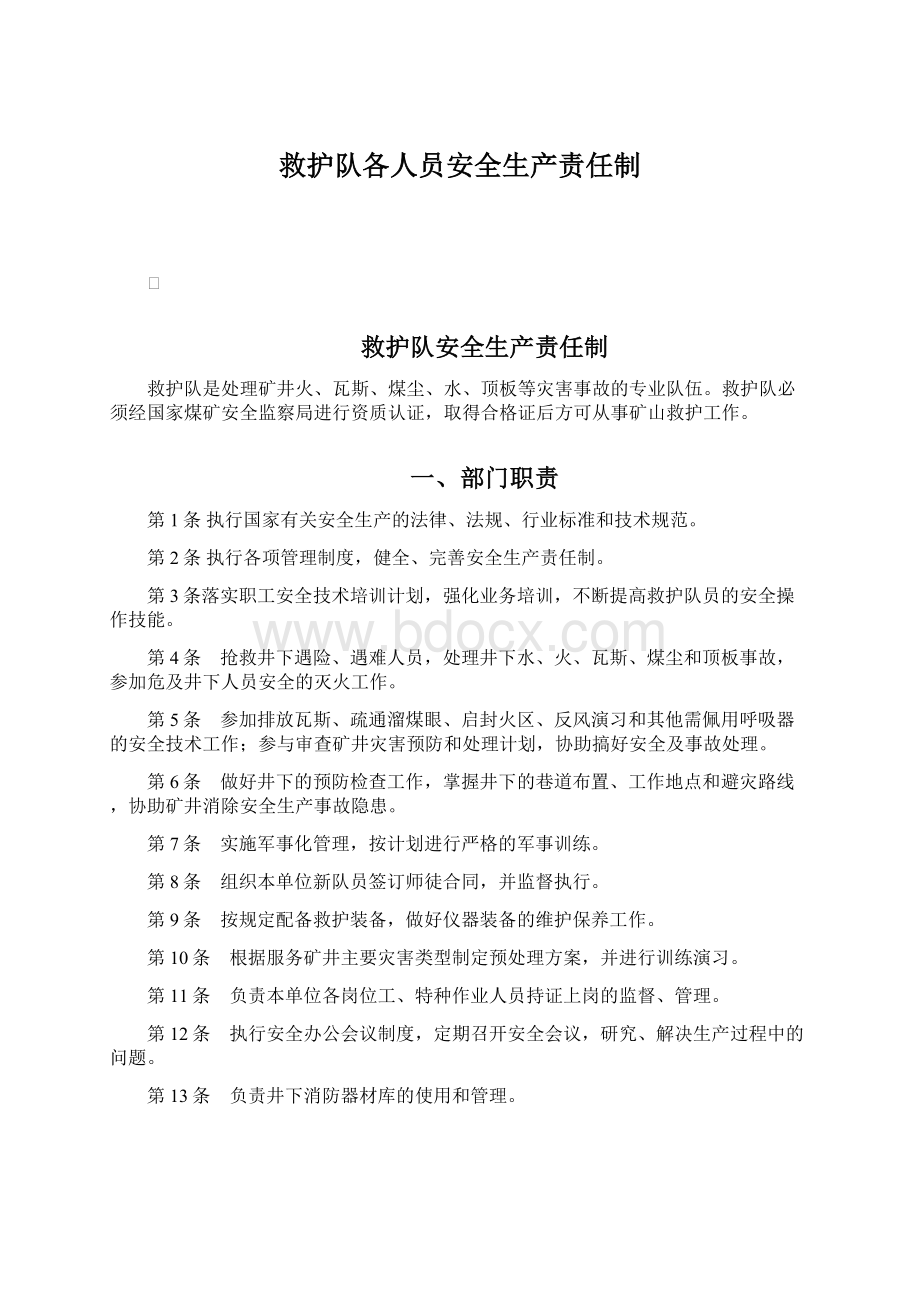 救护队各人员安全生产责任制.docx_第1页