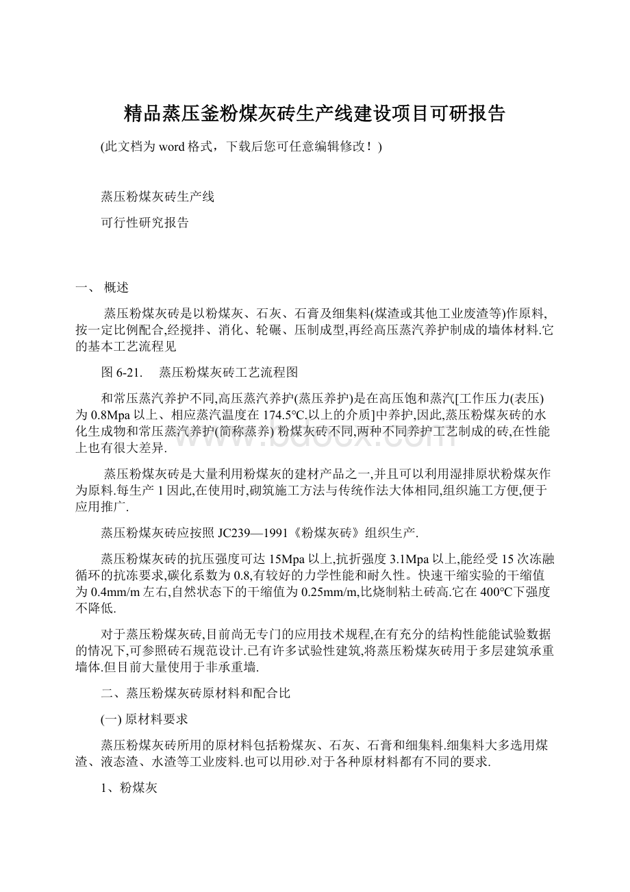 精品蒸压釜粉煤灰砖生产线建设项目可研报告.docx_第1页