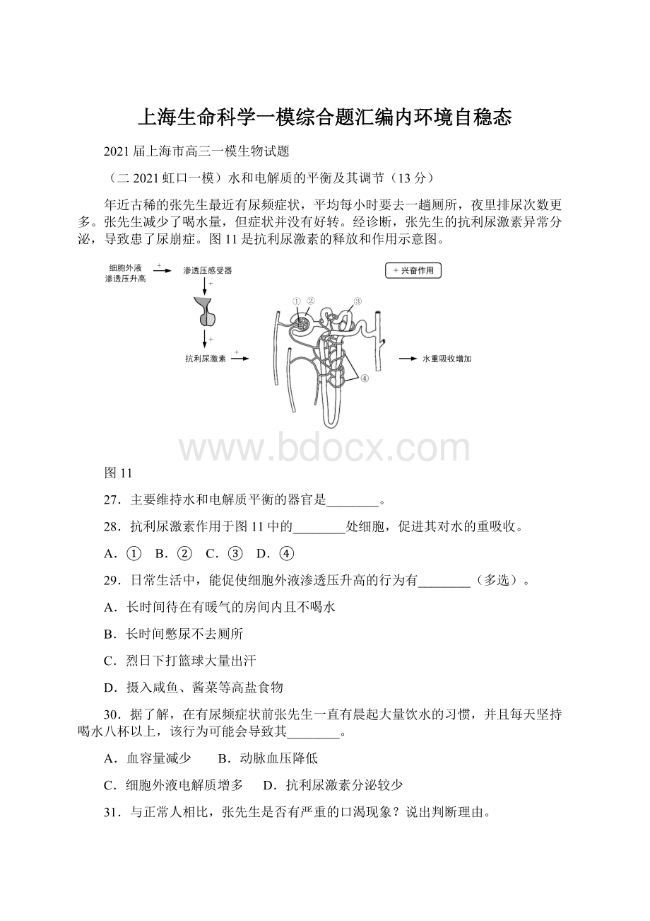 上海生命科学一模综合题汇编内环境自稳态Word格式文档下载.docx