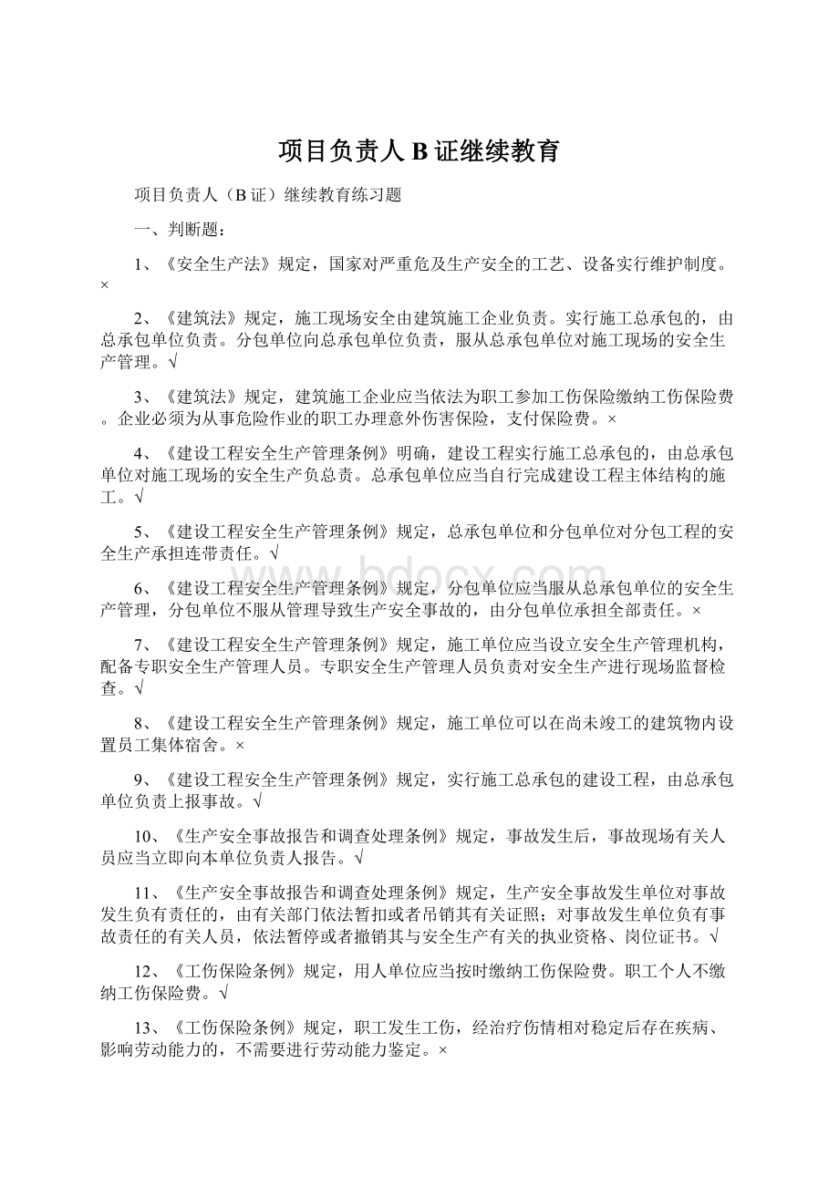 项目负责人B证继续教育Word格式文档下载.docx