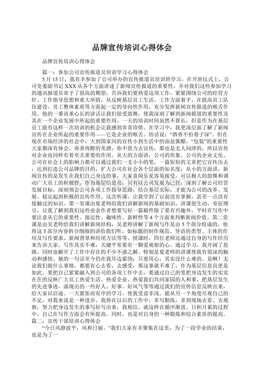 品牌宣传培训心得体会Word格式文档下载.docx