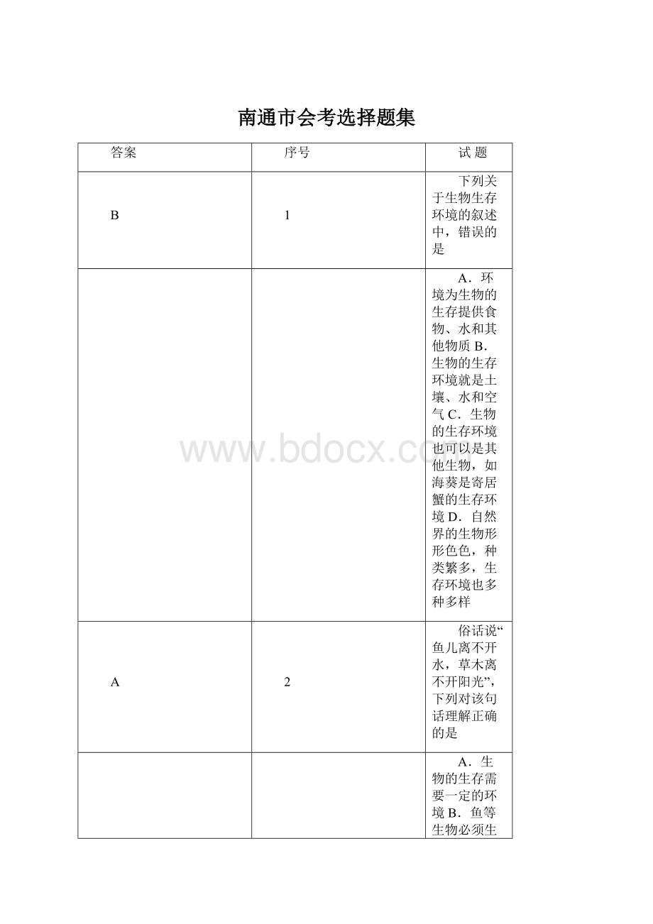 南通市会考选择题集.docx