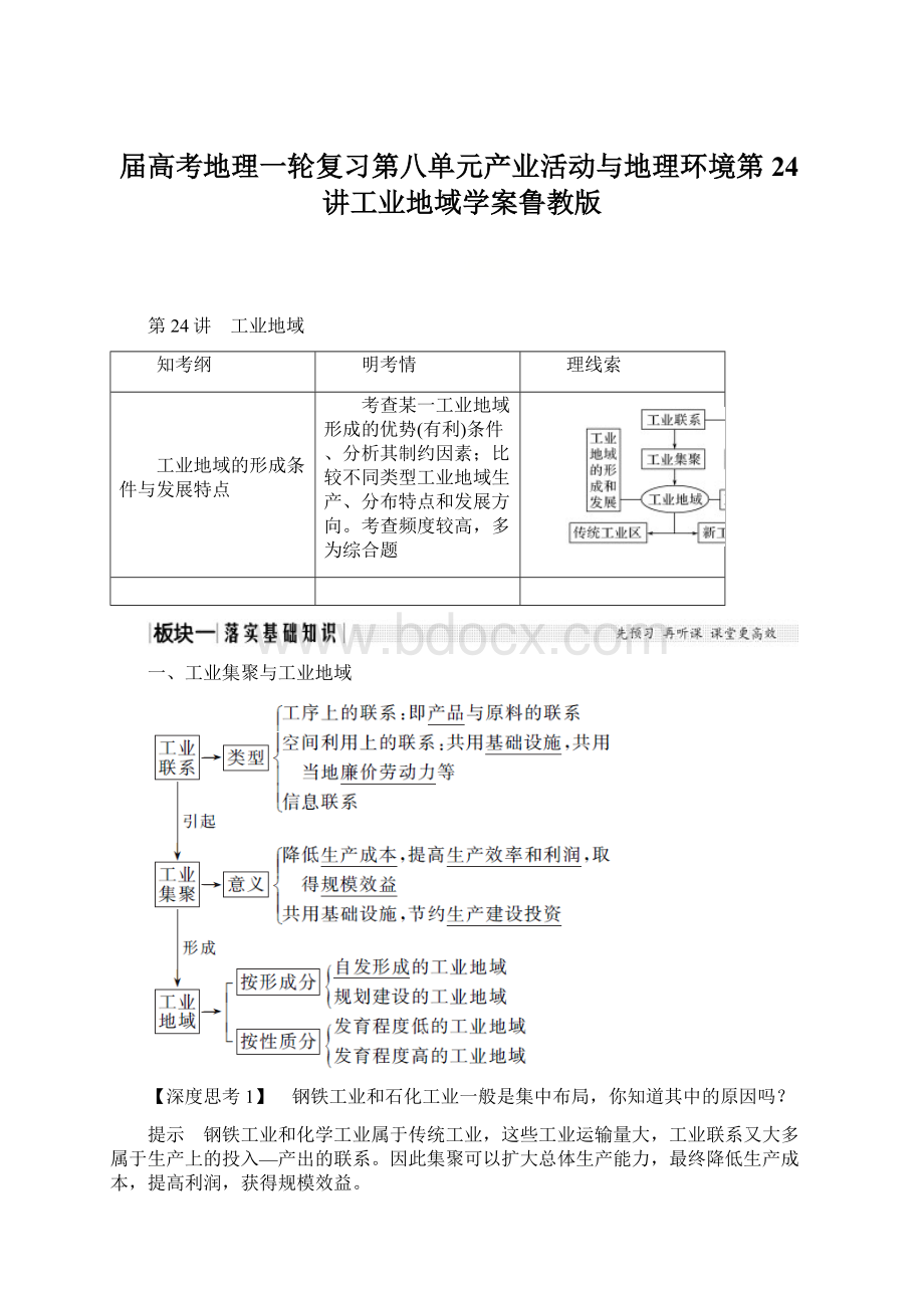 届高考地理一轮复习第八单元产业活动与地理环境第24讲工业地域学案鲁教版Word文件下载.docx