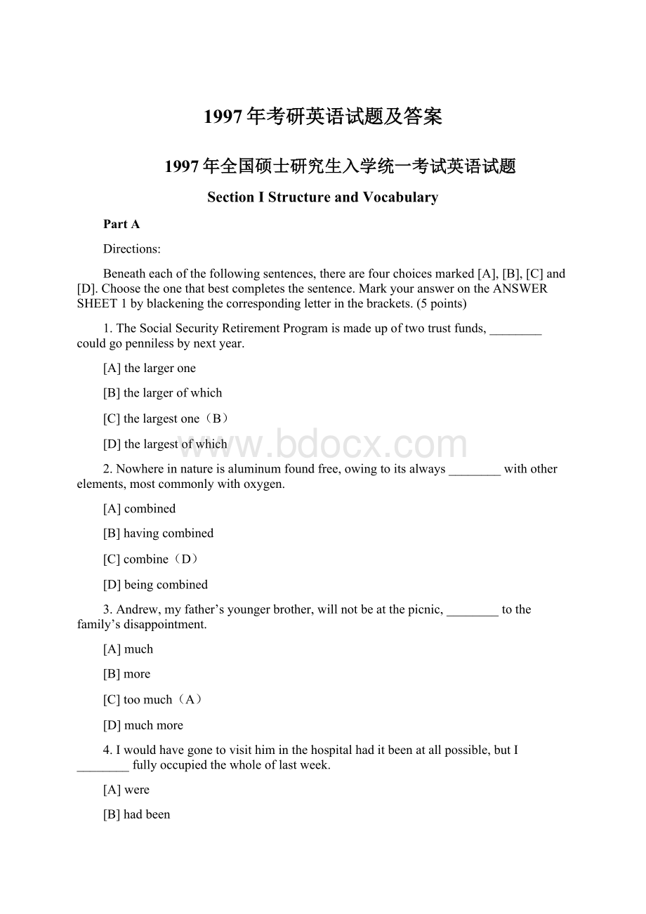 1997年考研英语试题及答案.docx_第1页