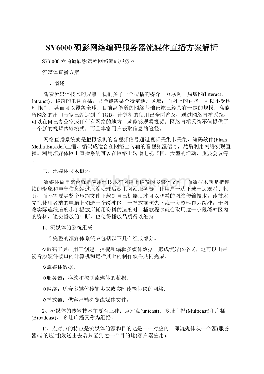 SY6000硕影网络编码服务器流媒体直播方案解析Word格式文档下载.docx_第1页