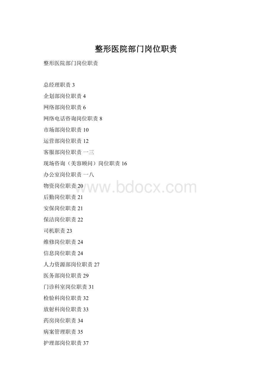 整形医院部门岗位职责Word格式.docx_第1页