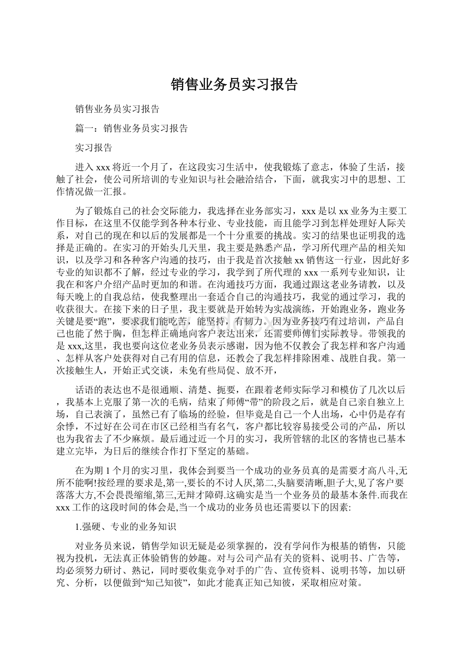 销售业务员实习报告文档格式.docx_第1页