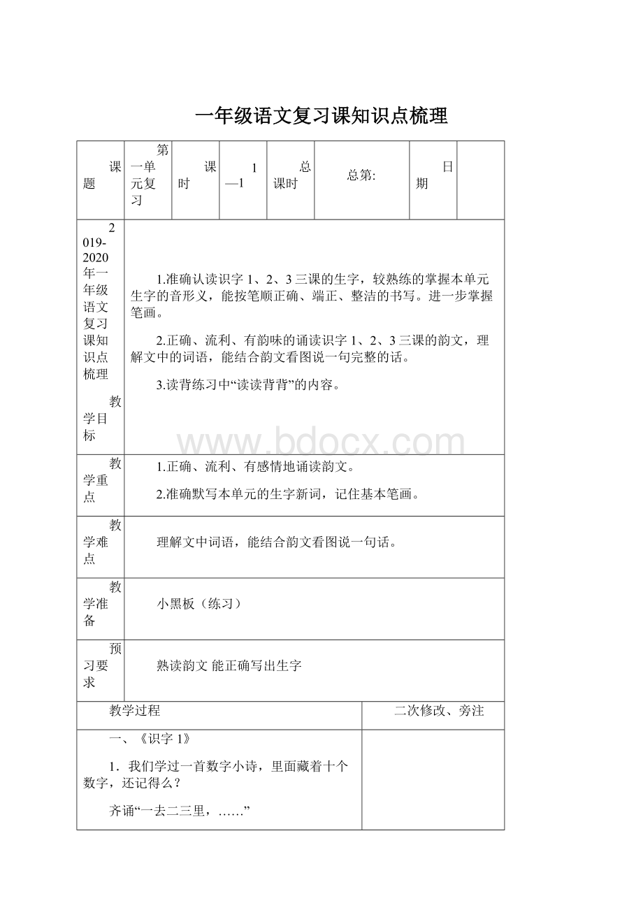 一年级语文复习课知识点梳理.docx_第1页