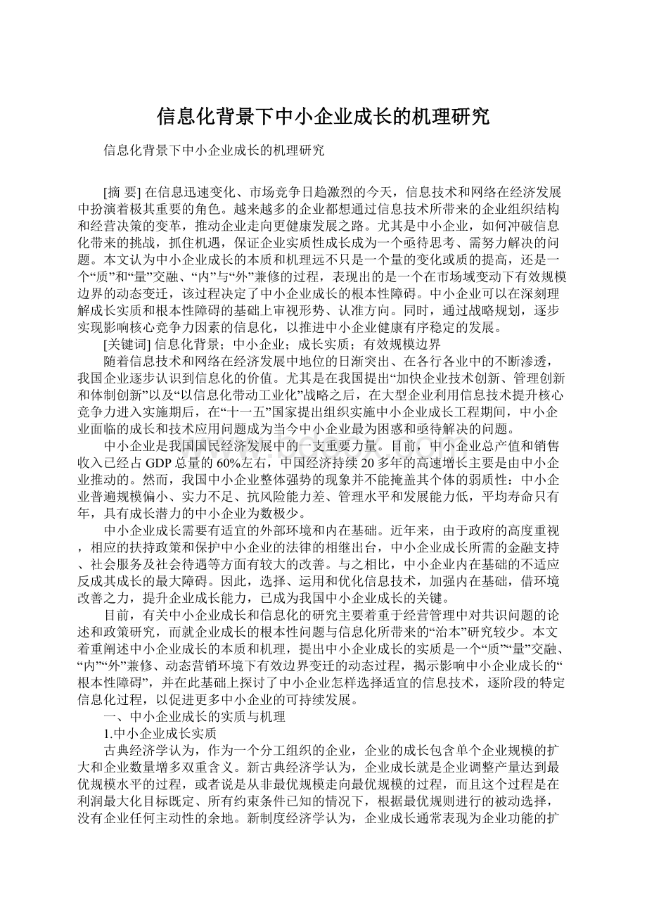 信息化背景下中小企业成长的机理研究.docx