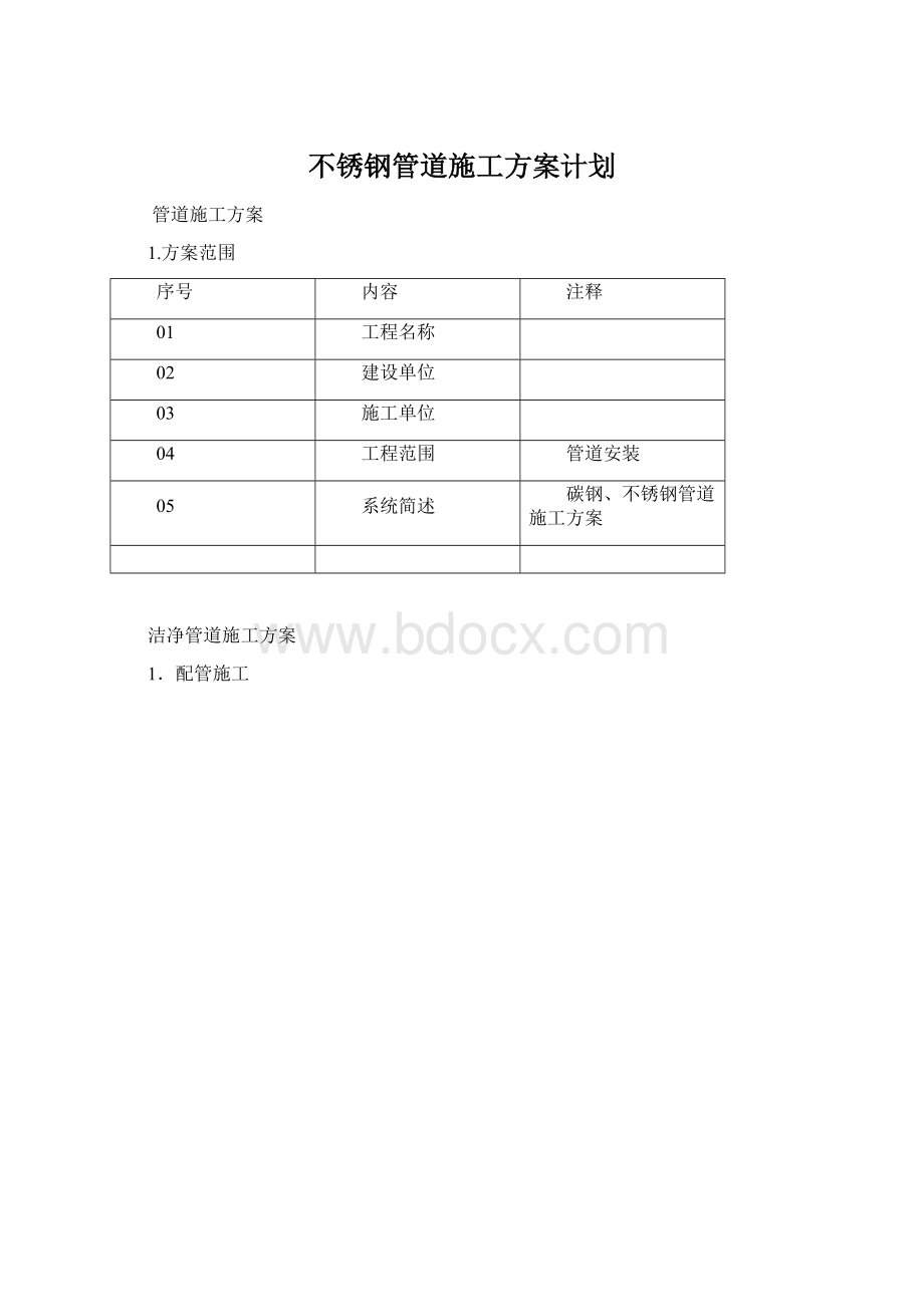 不锈钢管道施工方案计划Word下载.docx