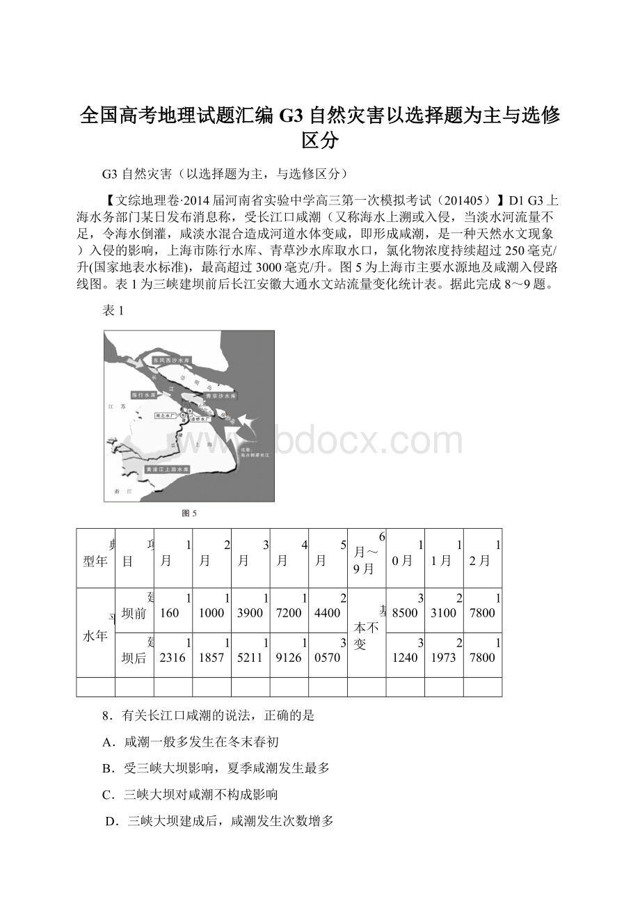 全国高考地理试题汇编G3自然灾害以选择题为主与选修区分.docx_第1页