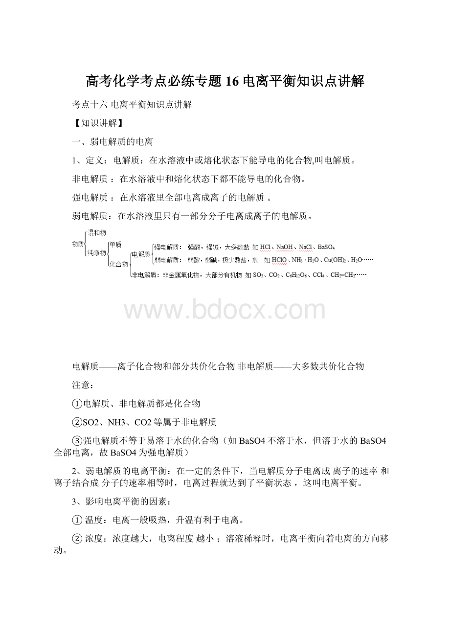 高考化学考点必练专题16电离平衡知识点讲解.docx