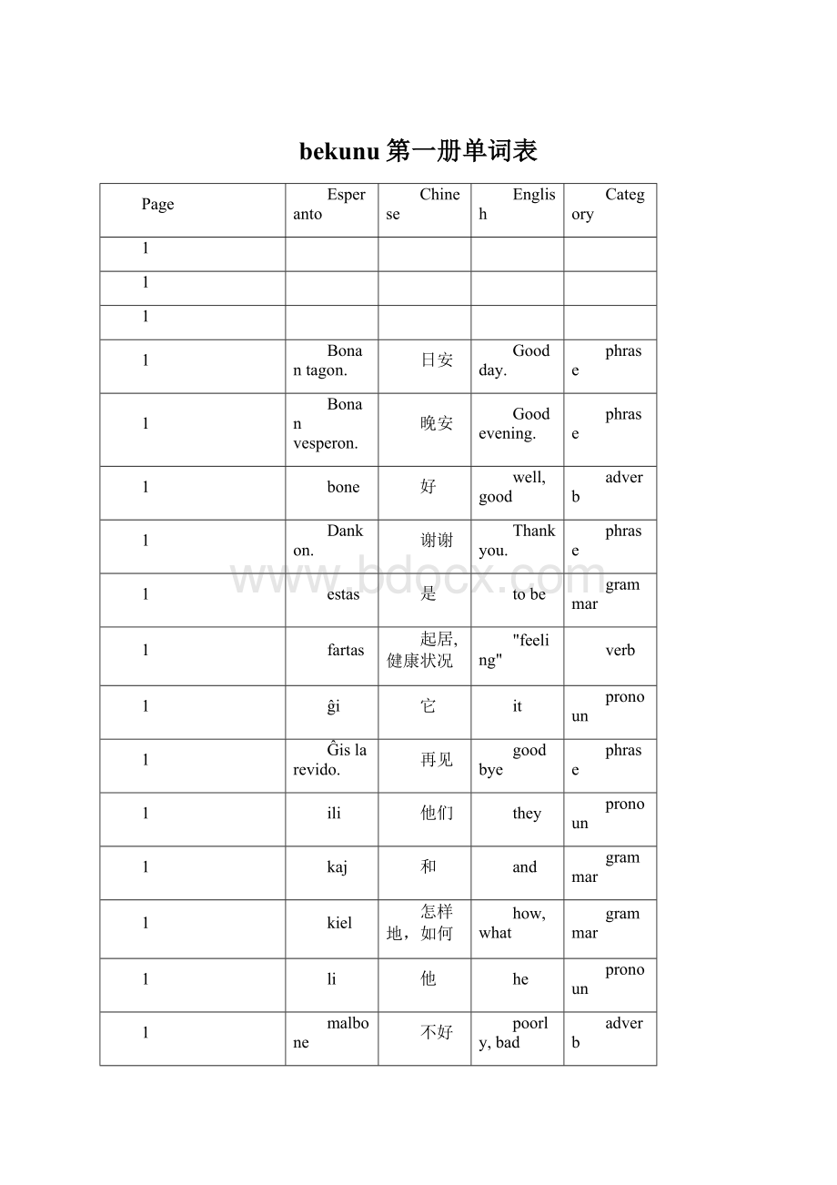 bekunu第一册单词表.docx_第1页