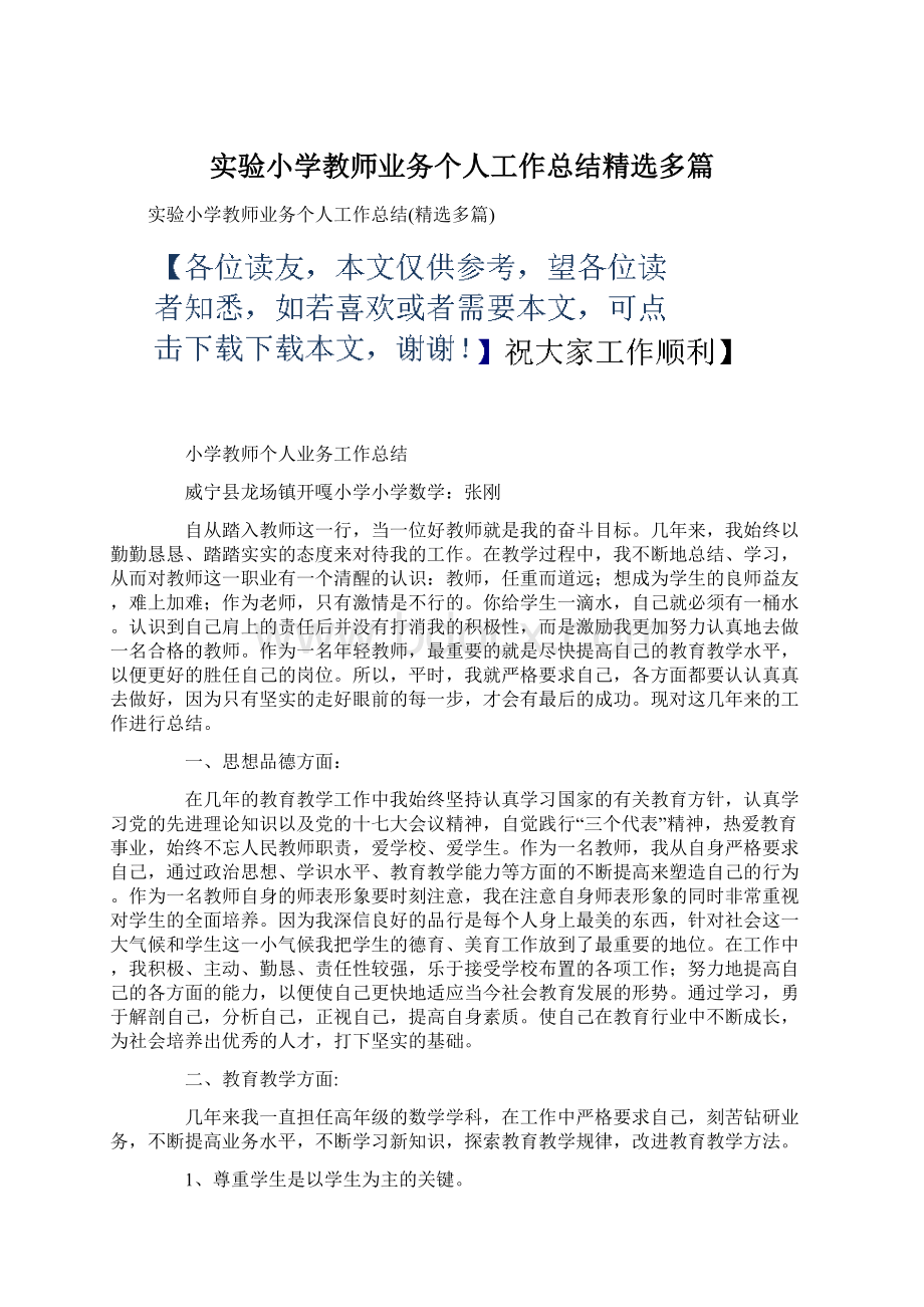 实验小学教师业务个人工作总结精选多篇.docx