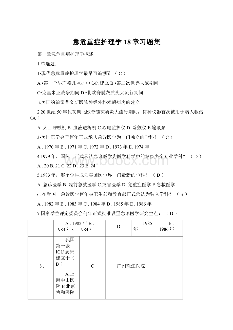 急危重症护理学18章习题集.docx