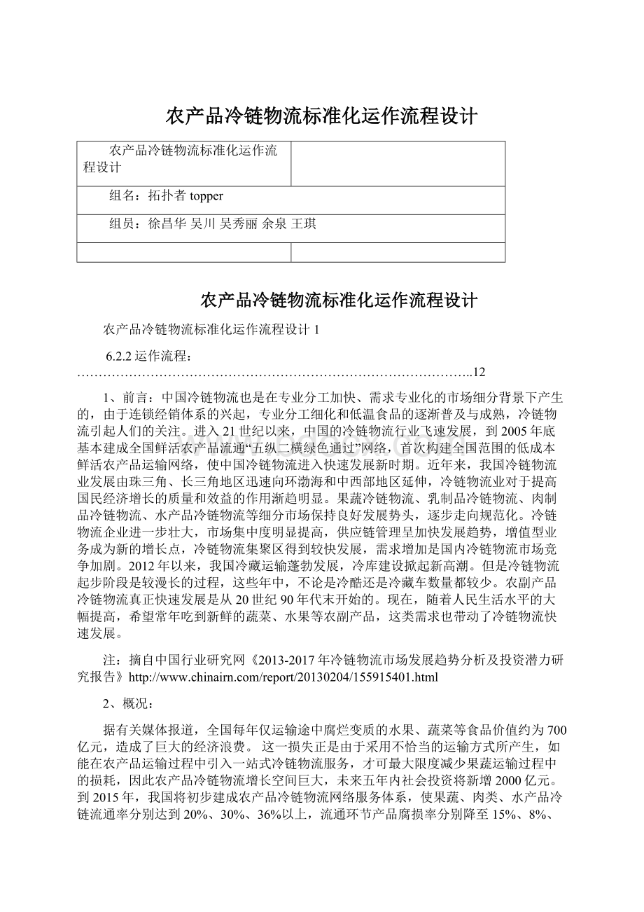 农产品冷链物流标准化运作流程设计Word文档下载推荐.docx_第1页