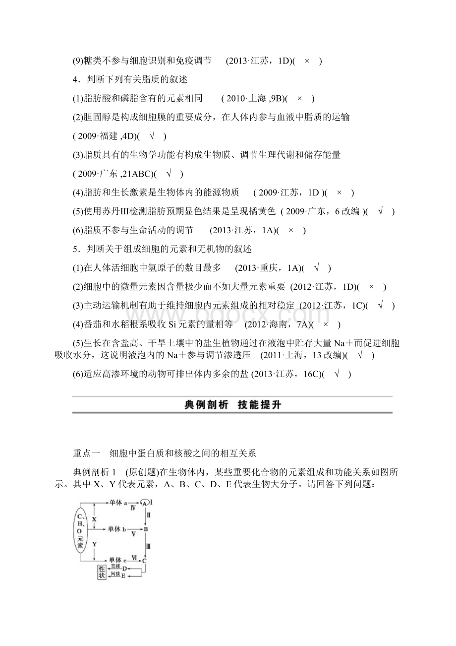 高考生物二轮专题复习专题一第1讲细胞的分子组成文档格式.docx_第3页