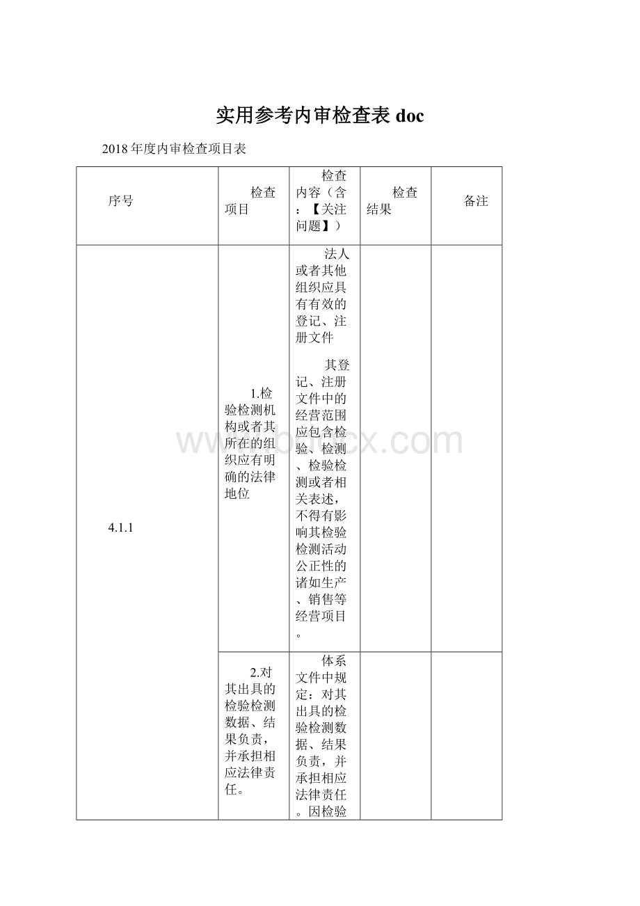 实用参考内审检查表doc文档格式.docx