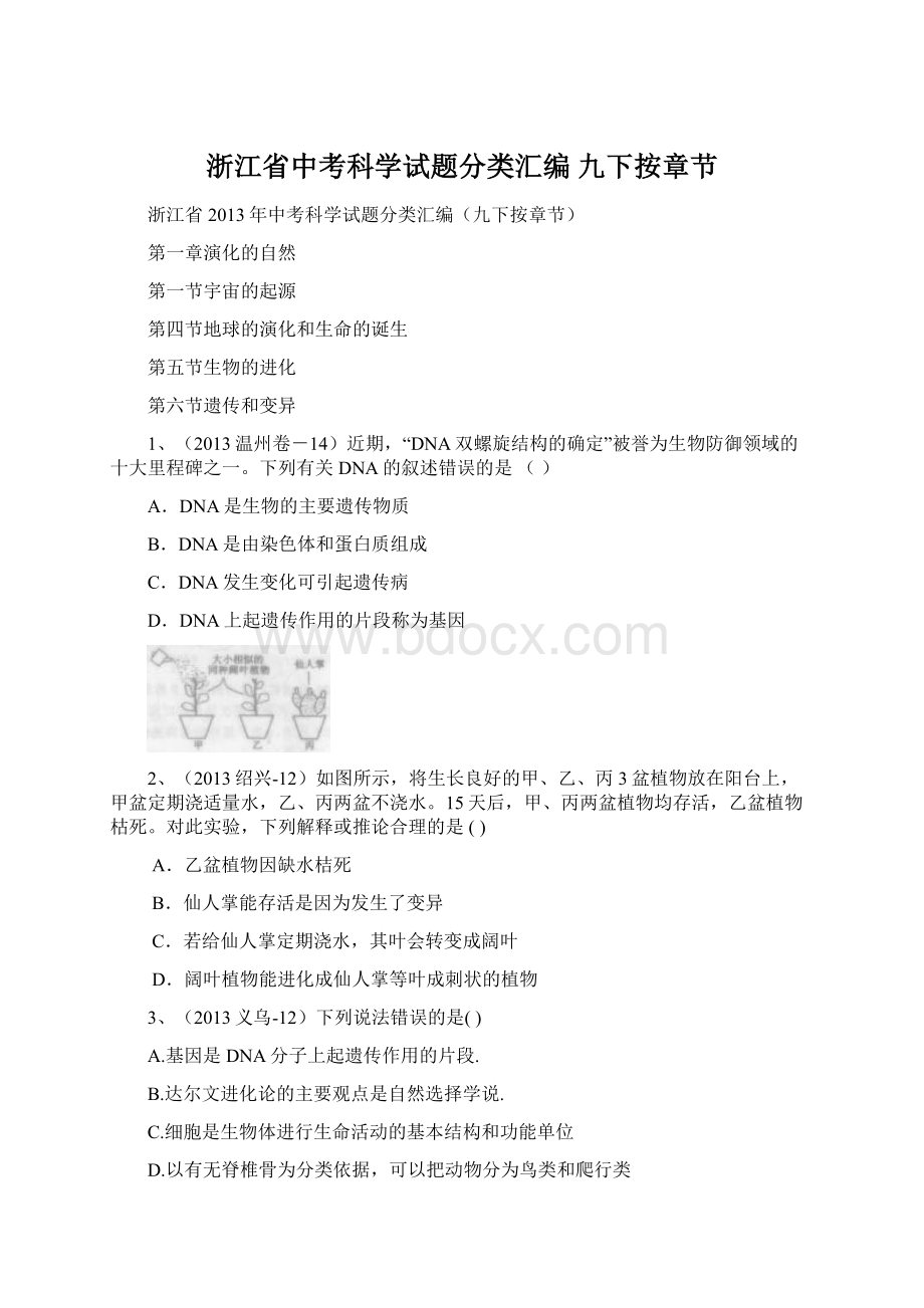 浙江省中考科学试题分类汇编 九下按章节.docx